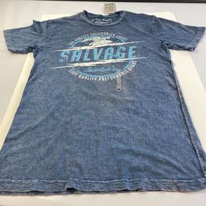 Salvage Supply Company Mens Graphic T-Shirt Blue White Heathered Spell Out S New